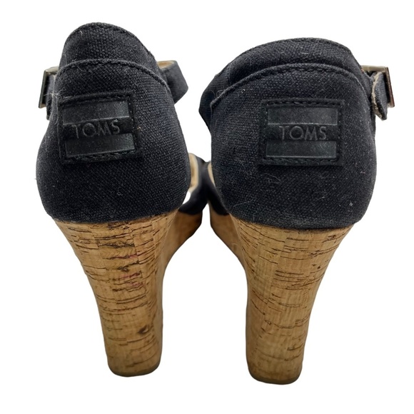 TOMS Cork Wedge Ankle Strap Platform Sandals High Heels Criss Cross Shoes sz 10 - Picture 6 of 16